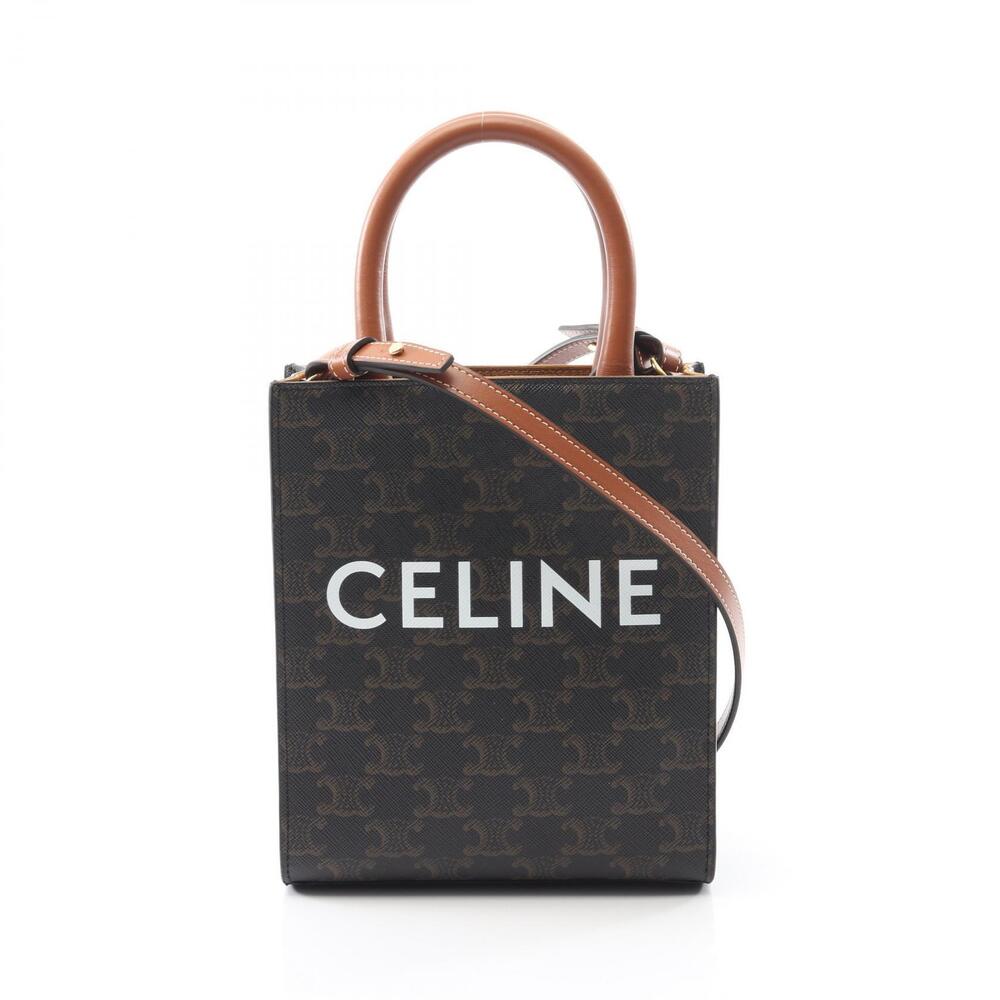 Celine Vertical Cabas Triomphe Handbag Canvas Leather Black Brown
